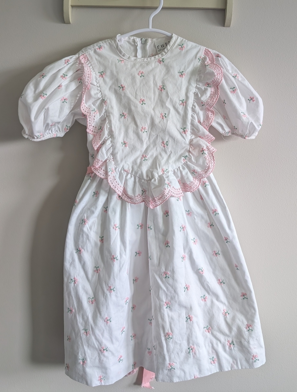 White Dress with Pink Floral Trim
